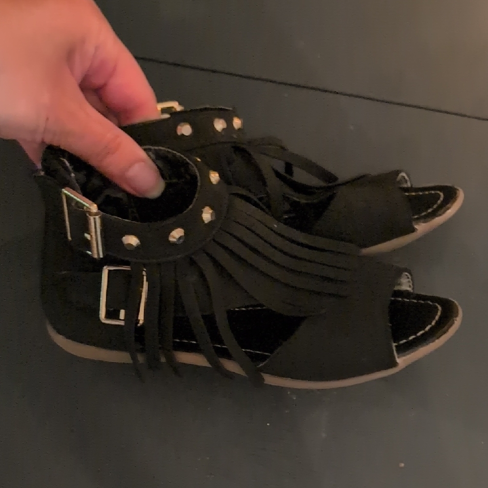 Black Studded Sandals with Leather Finish